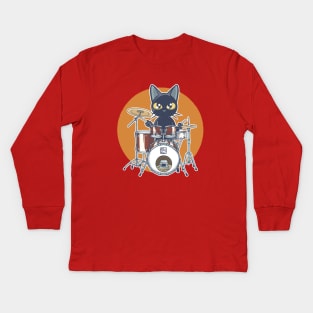 Cat Drummer Kids Long Sleeve T-Shirt